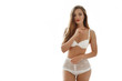 © VAKSMANV - Sexy beautiful woman posing in white shirt. Sexy girl in white lingerie.