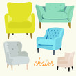 vector chair collection illustration.  furniture element set. modern contemporary home house decor. trendy trend designer armchair. for children book flyer advert web site banner.