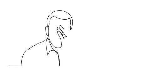 Wall Mural - animation of continuous line drawing of man in deep depression