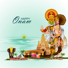 Wall Mural - Happy Onam holiday for South India festival background