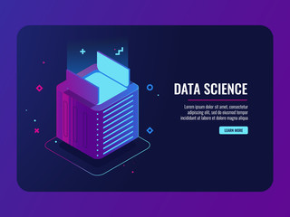 Wall Mural - data center, open box, program and application install concept, module of futuristic devices isometr