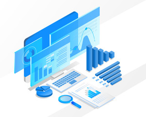 isometric business analysis. vector illustration
