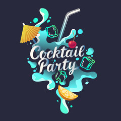 Modern hand drawn lettering label for cocktail party. Handwritten inscriptions for layout and template.