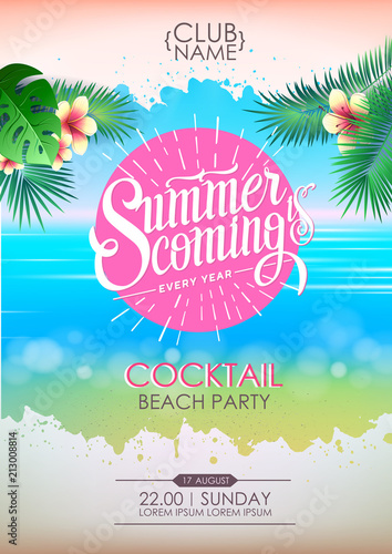 Summer disco poster cocktail beach party. Lettering poster summer is coming © annbozhko