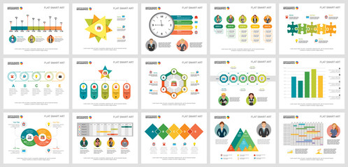 Canvas Print - Colorful finance or training concept infographic charts set. Business design elements for presentation slide templates. Can be used for financial report, workflow layout and brochure design.