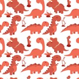 Fototapeta Dinusie - Cute seamless pattern with cartoon dinosaurs