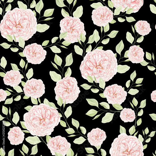 Seamless pattern with watercolor  roses flowers.