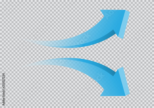 Cuadros en Lienzo Blue twin arrow 3D curve direction gradient transparent on checkered background sign symbol vector illustration
