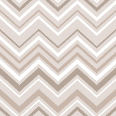 Wall Mural - Beige brown and white chevron ikat ornament geometric abstract fabric seamless pattern, vector