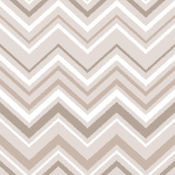 Beige brown and white chevron ikat ornament geometric abstract fabric seamless pattern, vector