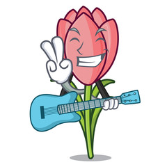 Wall Mural - With guitar crocus flower mascot cartoon