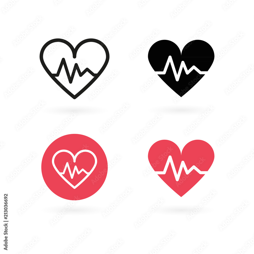 Heartbeat icon set. Electrocardiogram, heart rhythm concept. Vector ...