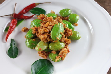 Wall Mural - fried pork with stink bean food in thailand