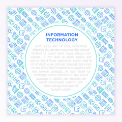 Wall Mural - information technology concept with thin line icons: social network, system backup, search, lan netw