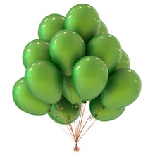 Party Helium Balloons Bunch Green. Celebration Event, Holiday, Birthday Decoration Classic. 3d Illustration