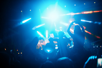 Portrait of happy crowd enjoying at music festival