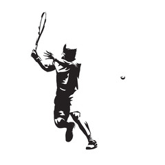 Wall Mural - Tennis player isolated vector silhouette, abstract ink drawing of tennis athlete. Forehand. Individual summer sport, active people