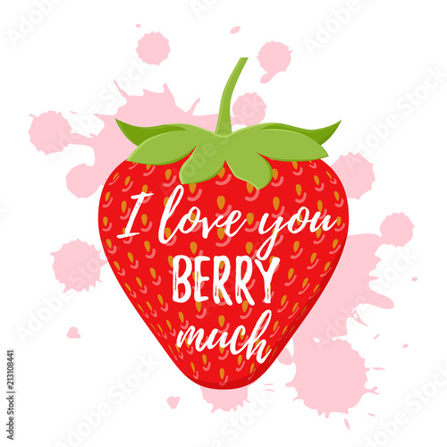 I love you berry much cute pun with strawberry Vector Love quote