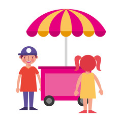 Poster - shop fast food cart with little kids icon