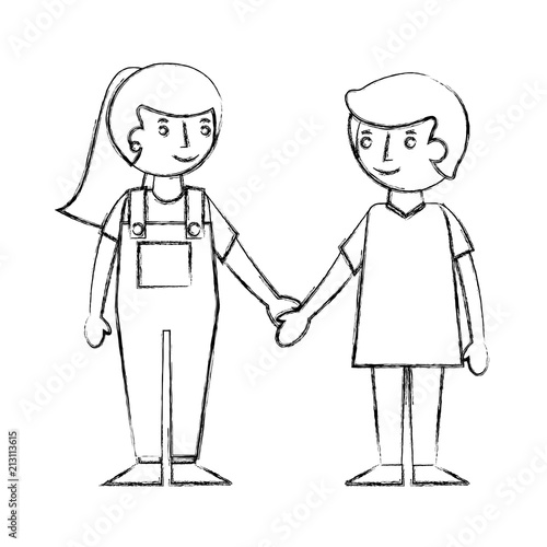 Cute Boy And Girl Holding Hands Friendly Stock Vector Adobe Stock