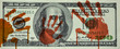 100 dollar bill is stained with bloody hands