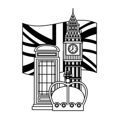 Wall Mural - united kigndom flag big ben tower telephone box and crown