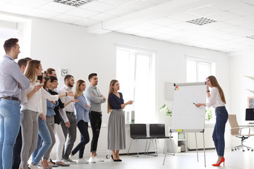 Wall Mural - Female business trainer giving lecture in office