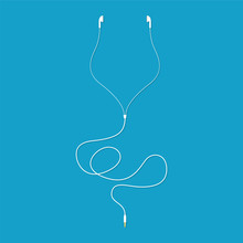 White Music Earphones With Connector. Vector Illustration