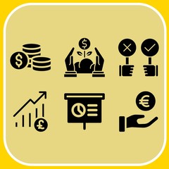 Simple 6 icon set of business related dollar, get money, presentation and growth vector icons. Collection Illustration