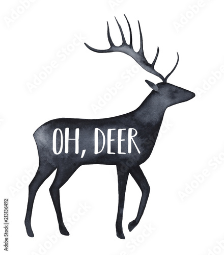 Black Watercolour Silhouette Of Beautiful Deer Character With Text