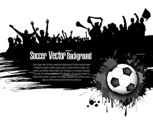 Grunge Background. Soccer Ball And Football Fans