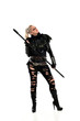 © faestock - full length portrait of blonde girl wearing black gothic outfit, holding a staff. standing pose, isolated on white studio background.