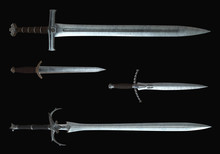 The Medieval Swords Isolated On Black Background 3d Illustration