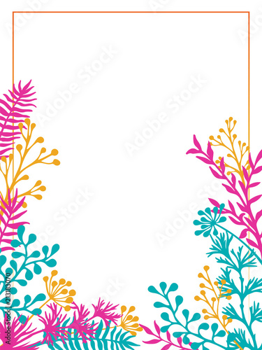 Herbal twigs and branches border vector invitation card.