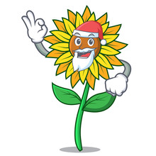 Santa Sunflower Mascot Cartoon Style