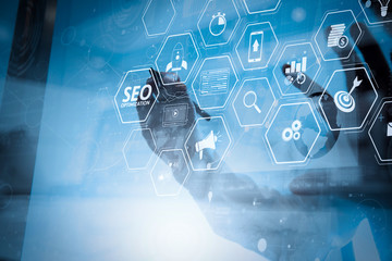 Aufkleber - businessman working with modern technology and digital layer effect as business strategy concept