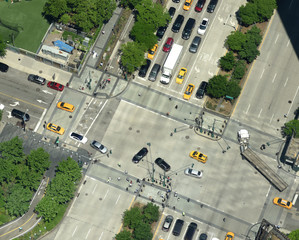 Sticker - View from skyscrapers on the streets of New York City. Top view on the street with cars on the road