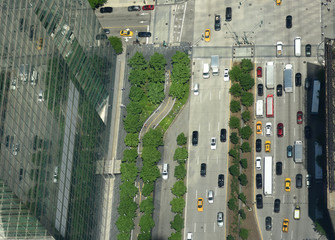 Sticker - View from skyscrapers on the streets of New York City. Top view on the street with cars on the road