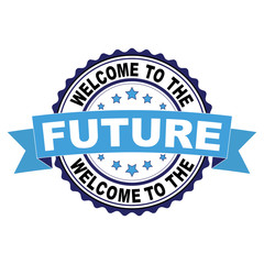 Sticker - Welcome to the future blue black rubber stamp illustration vector on white background