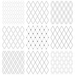 Seamless diamonds patterns. Geometric latticed textures.