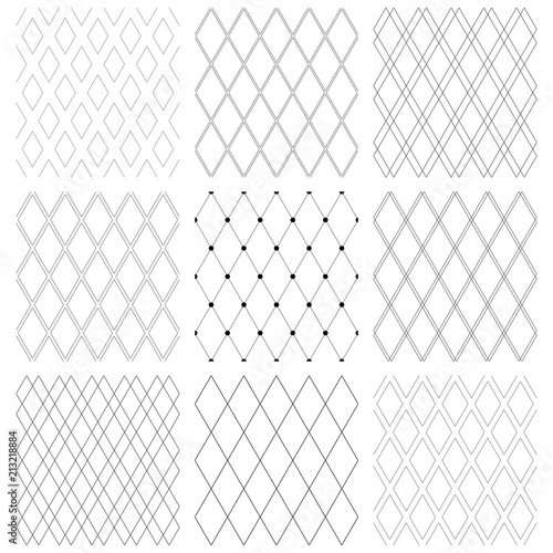 Seamless diamonds patterns. Geometric latticed textures.