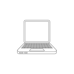 Wall Mural - hand drawn laptop monochrome computer icon. PC notebook with monitor, screen keyboard. Digital technology, internet web design object. Isolated illustration on a white background.