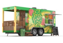 3d Rendering Of A Food Trailer On White Background