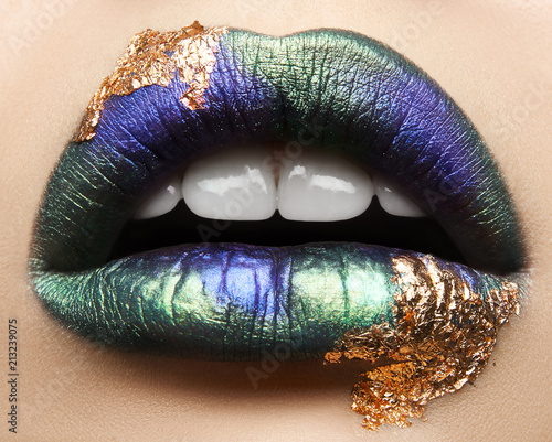 Fotografering Macro and close-up creative make-up theme: beautiful female lips with pink lipst