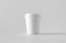 8 Oz. White Coffee Paper Cup Mock-up With Lid.