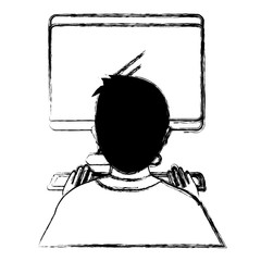 user with computer desktop