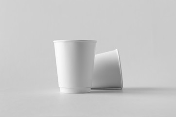 8 oz. white double wall coffee paper cup mock-up without lid.