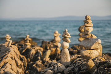 Stacked pile of rock at the ocean