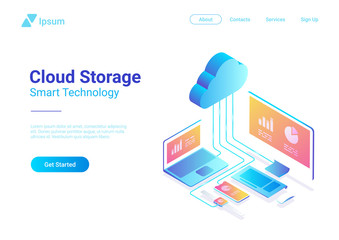 Isometric Flat Cloud Hosting Network Storage vector