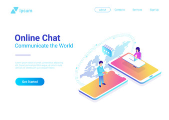 Wall Mural - online communication chat isometric. people talking worldwide